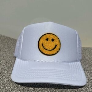 OTTO White Trucker Hat with Yellow Smiley Patch
